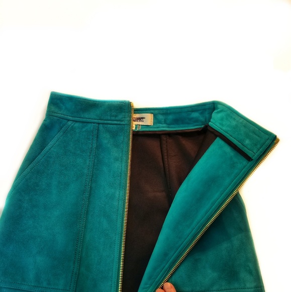 DVF 100% Lamb Suede Patch-Pocket Mini Skirt Teal - Picture 5 of 8